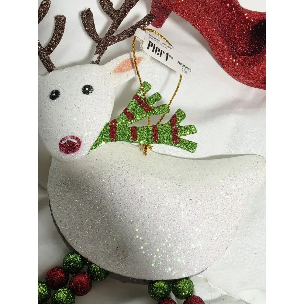 VTG Pier 1 One Reindeer Ornament Multicolor Glitter Assorted 4 Christmas Decor
